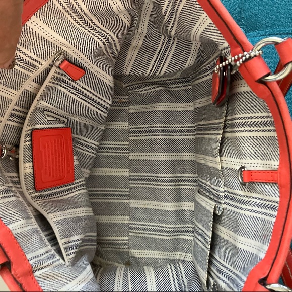 COACH 22904 Woven Straw Pocket Tote with orange/red leather accents - Picture 10 of 16